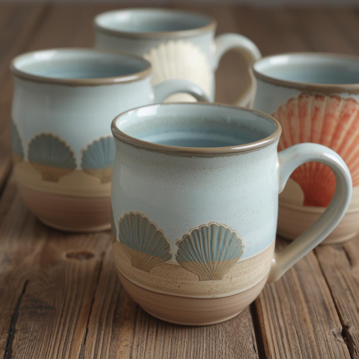 Handcrafted ceramic beach-themed mugs