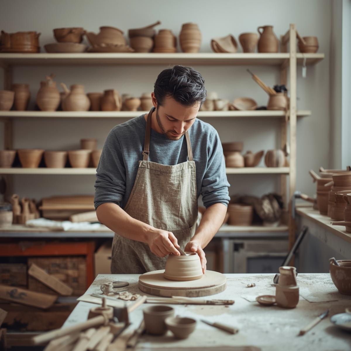 Ceramic artist working in studio